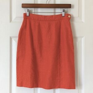 Express Tailleur 90's Vintage Linen High Waisted Mini Pencil Skirt Orange 7/8